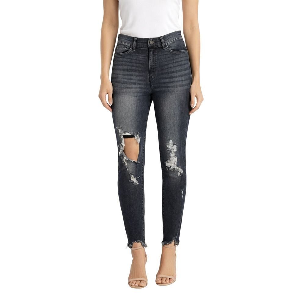 KANCAN SIGNATURE Women's Distressed Mid-Rise Ankle Skinny Jeans Black Size 28